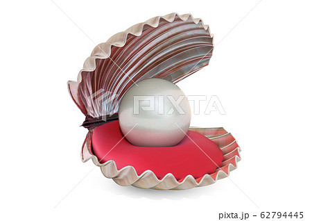 Open oyster with pearl, 3d renderingのイラスト素材 [62794445] - PIXTA