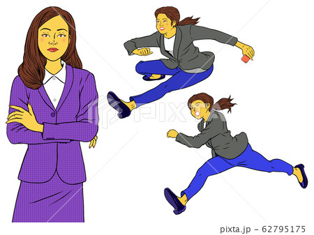 怒る女性社員と走る新人女性社員３セット 62795175