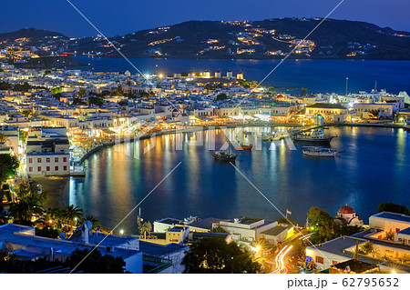 Mykonos island port with boats, Cyclades islands, Greece Mykonos island port with boats, Cyclades islands, Greece 62795652