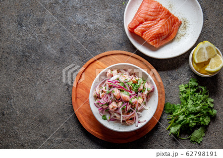CHILEAN SALMON SEVICHE. Fresh raw salmon marinaded 62798191
