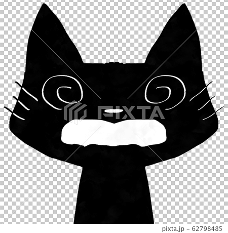 目をぐるぐるさせて混乱している黒猫のイラスト素材