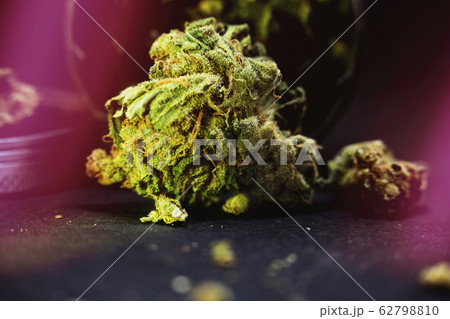 Cannabis bud on black background. Macro Marijuana. 62798810