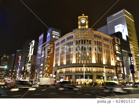 日本の東京都市景観 東京・銀座(新型コロナ・車の流れ)=2020年2月26日撮影 日本の東京都市景観 東京・銀座(新型コロナ・車の流れ)=2020年2月26日撮影 62801517