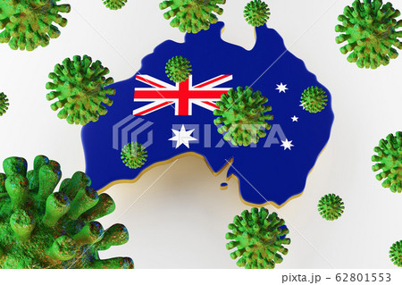 Contagious HIV AIDS, Flur or Coronavirus with Australia map. 3D rendering Contagious HIV AIDS, Flur or Coronavirus with Australia map. 3D rendering 62801553