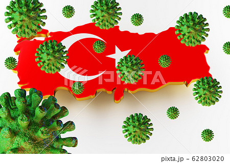Contagious HIV AIDS, Flur or Coronavirus with Turkish map. 3D rendering 62803020