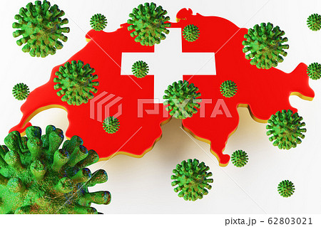 Contagious HIV AIDS, Flur or Coronavirus with Switzerland map. 3D rendering 62803021