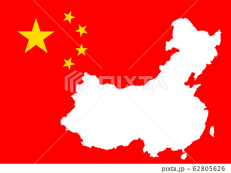 フラットな中国国旗と地図イメージのイラスト素材