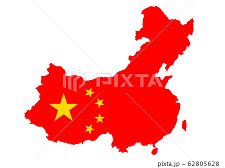 フラットな中国国旗と地図イメージ 白背景のイラスト素材