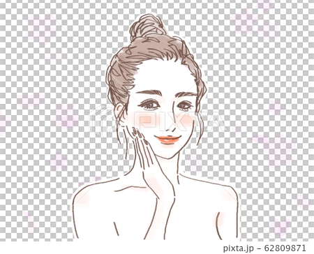 Odango hair woman with one hand on her cheek and smiling Odango hair woman with one hand on her cheek and smiling 62809871