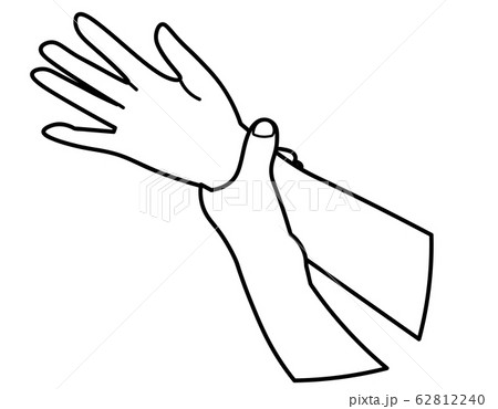手首を洗う手のイラスト 白黒のイラスト素材