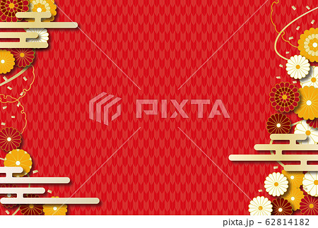 和柄 和風 フレーム 背景 赤色 年賀状 和風素材のイラスト素材