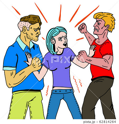 The girl between the two fighting men is trying to stop the fight 62814264
