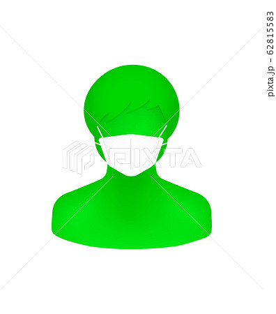 マスクをした抽象的 立体的な人物シルエットイラスト 上半身 子供 グリーン 緑のイラスト素材