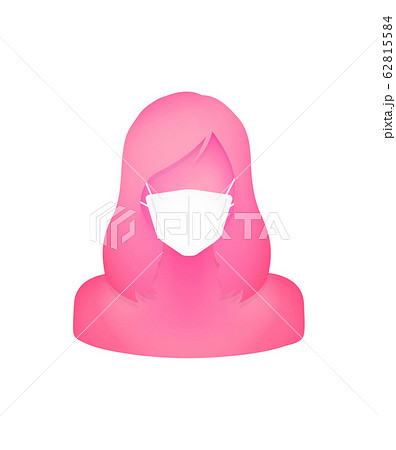 マスクをした抽象的 立体的な人物シルエットイラスト 上半身 女性 ピンクのイラスト素材