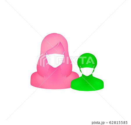 マスクをした抽象的 立体的な人物シルエットイラスト 上半身 母と息子 お母さんと子供のイラスト素材