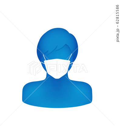 マスクをした抽象的 立体的な人物シルエットイラスト 上半身 男性 青のイラスト素材