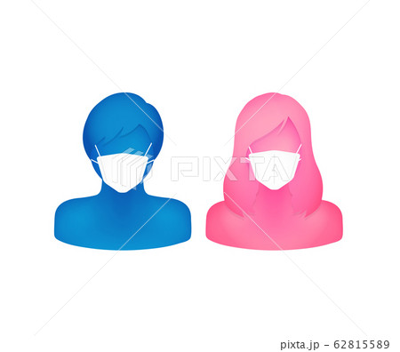 マスクをした抽象的 立体的な人物シルエットイラスト 上半身 男性と女性 夫婦 カップルのイラスト素材