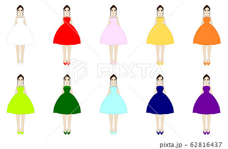 ミニスカートのカラフルなウエディングドレスを着た女性のイラスト素材