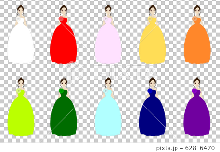 ベルラインのカラフルなウエディングドレスを着た女性 62816470