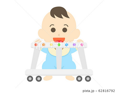 歩行器を使う男の子の赤ちゃんのイラスト素材