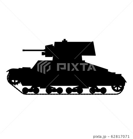 Silhouette Tank Infantry Vickers Mk.E World War 2 Britain tank icon. Military army machine war, weapon, battle symbol silhouette side view. Vector illustration isolated 62817071