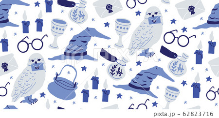 seamless pattern with elements of school of magic 62823716