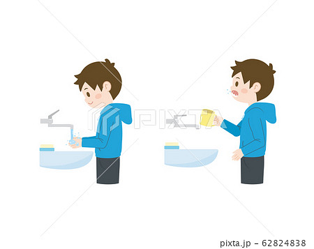 手洗いうがいをする男の子のイラストのイラスト素材 6248