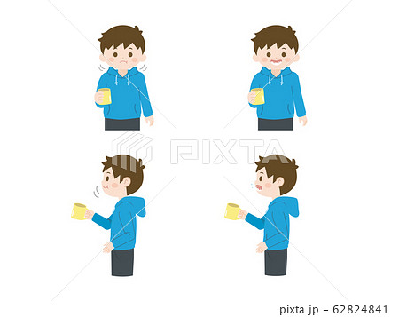 うがいをする男の子のイラストのイラスト素材