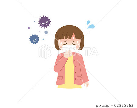 風邪をひいて辛そうにする女の子のイラスト 62825562