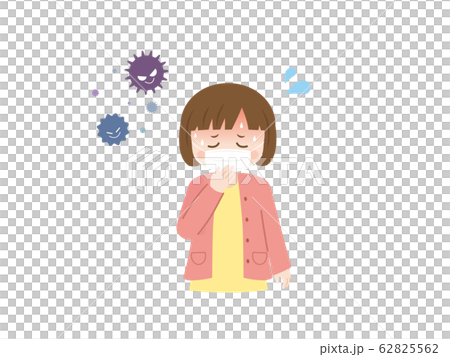 風邪をひいて辛そうにする女の子のイラスト 62825562