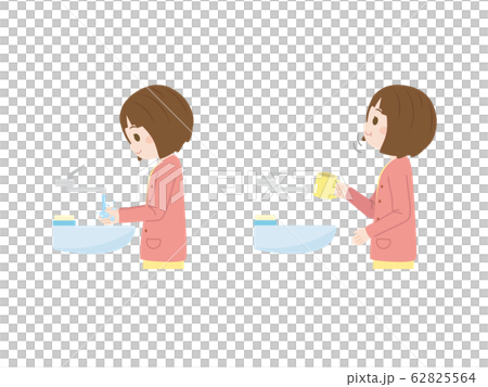 手洗いうがいをする女の子のイラスト 手洗いうがいをする女の子のイラスト 62825564