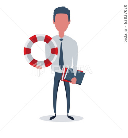 Businessman or clerk. Male character in trendy simple style with objects, flat vector illustration. 62827020