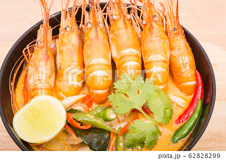 Tom Yum Goong, Thai hot spicy soup shrimp on Black 62828299