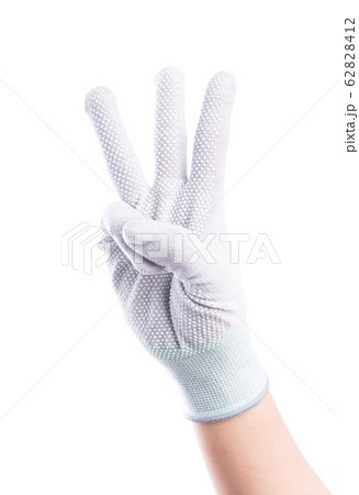Show Hands three finger with cotton gloves Show Hands three finger with cotton gloves 62828412