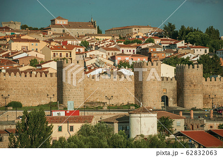 Stone towers on large wall over the hill at Avila Stone towers on large wall over the hill at Avila 62832063
