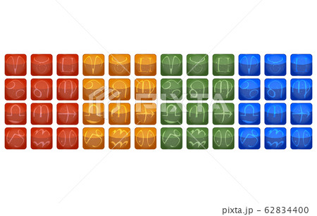 12星座のカラフルなアイコンセット、4色12種、白背景 12星座のカラフルなアイコンセット、4色12種、白背景 62834400