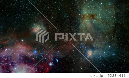 Colored nebula and open cluster of stars in the 62834411