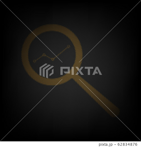 Magnifying glass sign. Icon as grid of small orange light bulb in darkness. Illustration. Magnifying glass sign. Icon as grid of small orange light bulb in darkness. Illustration. 62834876