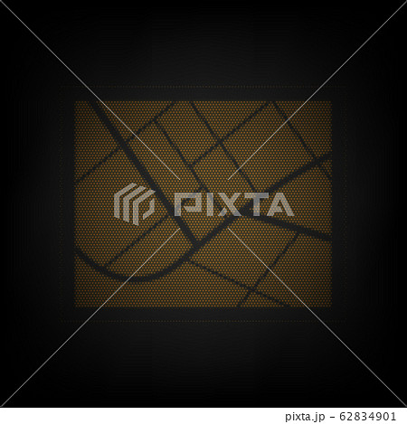 Map sign. Icon as grid of small orange light bulb in darkness. Illustration. 62834901