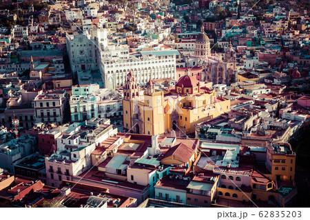 Guanajuato City historic center. Colorful homes built on hillside. Guanajuato State, Mexico. Guanajuato City historic center. Colorful homes built on hillside. Guanajuato State, Mexico. 62835203