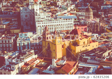 Guanajuato City historic center. Colorful homes built on hillside. Guanajuato State, Mexico. Guanajuato City historic center. Colorful homes built on hillside. Guanajuato State, Mexico. 62835206