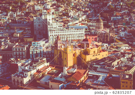Guanajuato City historic center. Colorful homes built on hillside. Guanajuato State, Mexico. Guanajuato City historic center. Colorful homes built on hillside. Guanajuato State, Mexico. 62835207