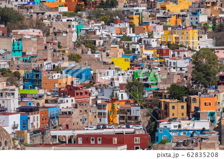 Guanajuato City historic center. Colorful homes built on hillside. Guanajuato State, Mexico. Guanajuato City historic center. Colorful homes built on hillside. Guanajuato State, Mexico. 62835208