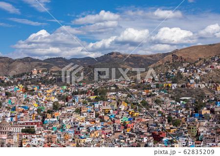 Guanajuato City historic center. Colorful homes built on hillside. Guanajuato State, Mexico. Guanajuato City historic center. Colorful homes built on hillside. Guanajuato State, Mexico. 62835209