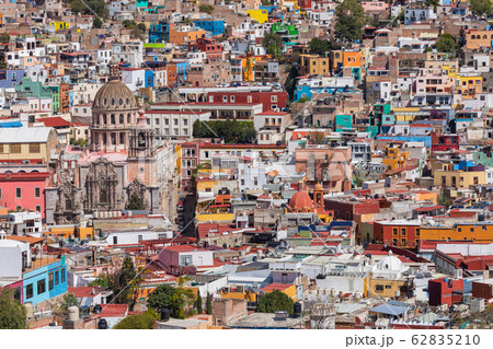 Guanajuato City historic center. Colorful homes built on hillside. Guanajuato State, Mexico. Guanajuato City historic center. Colorful homes built on hillside. Guanajuato State, Mexico. 62835210