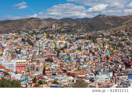 Guanajuato City historic center. Colorful homes built on hillside. Guanajuato State, Mexico. Guanajuato City historic center. Colorful homes built on hillside. Guanajuato State, Mexico. 62835211