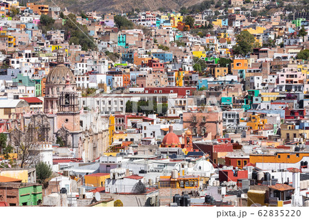 Guanajuato City historic center. Colorful homes built on hillside. Guanajuato State, Mexico. Guanajuato City historic center. Colorful homes built on hillside. Guanajuato State, Mexico. 62835220