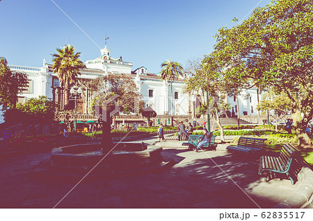 Plaza Grande and Metropolitan Cathedral, historic colonial downtown of Quito, Ecuador. South America 62835517