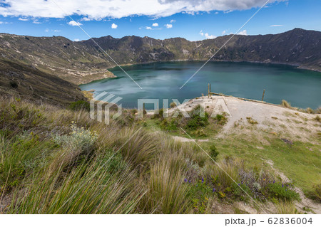 Lake Quilotoa. Panorama of the turquoise volcano crater lagoon of Quilotoa 62836004