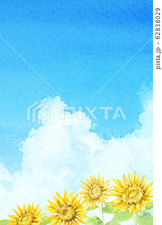 ひまわりと夏の空 水彩画のイラスト素材 62838029 Pixta